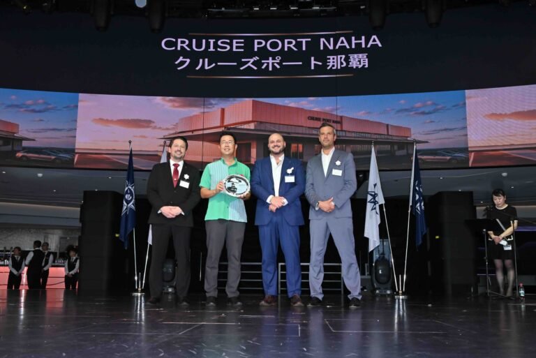 Representatives of MSC Cruises, Royal Caribbean Group and Naha at the new cruise terminal presentation