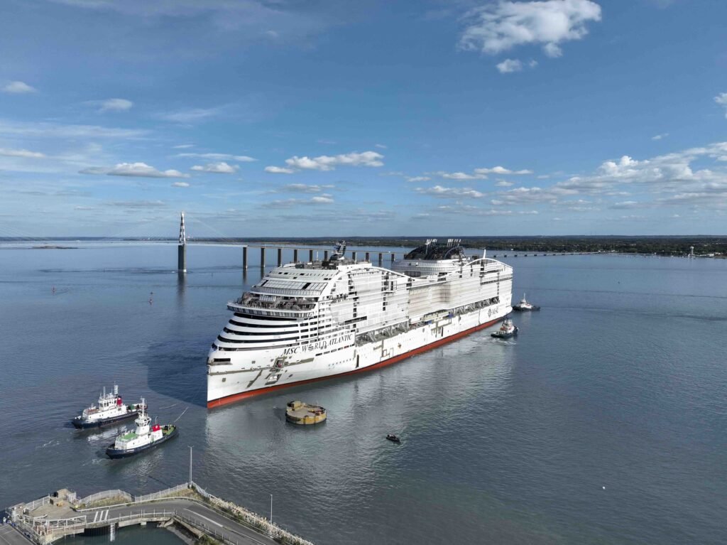 MSC World Atlantic during its float out at Chantiers de l’Atlantique
