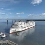 MSC World Atlantic during its float out at Chantiers de l’Atlantique