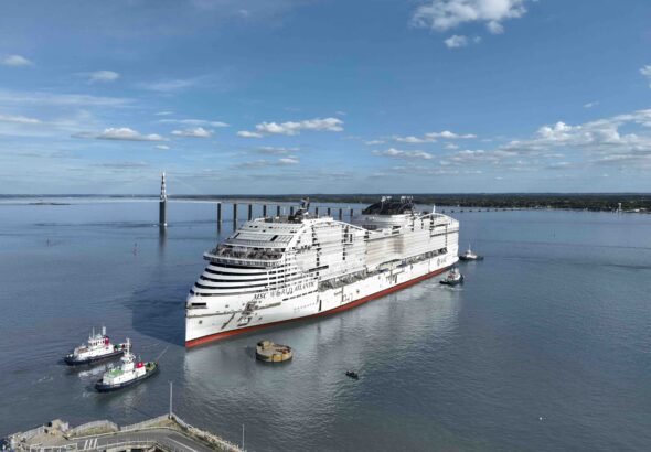 MSC World Atlantic during its float out at Chantiers de l’Atlantique