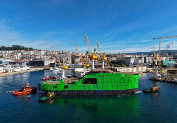 Bibby Marine battery-first eCSOV Staffordshire afloat at Armon Shipyard in Vigo, Spain
