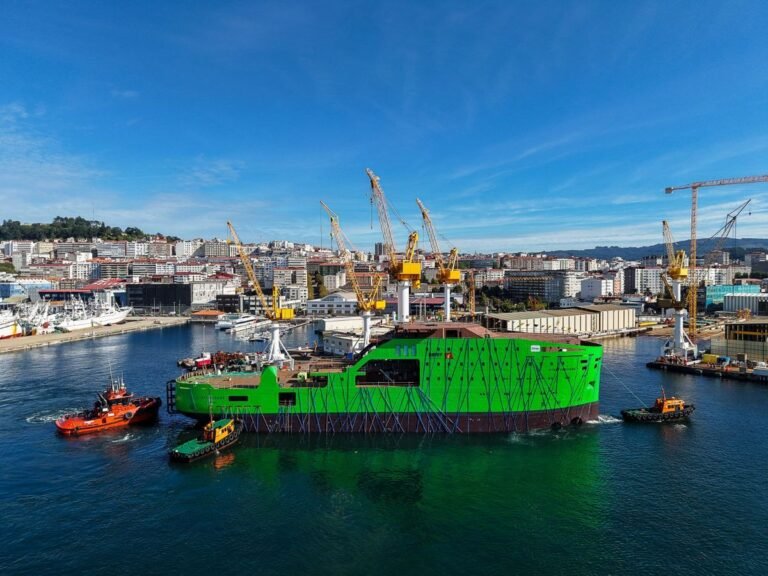 Bibby Marine battery-first eCSOV Staffordshire afloat at Armon Shipyard in Vigo, Spain